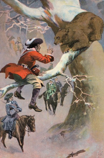 Robinson Crusoe: Friday dokucza niedźwiedziowi (kolor lito) autorstwa Joseph (after) Finnemore