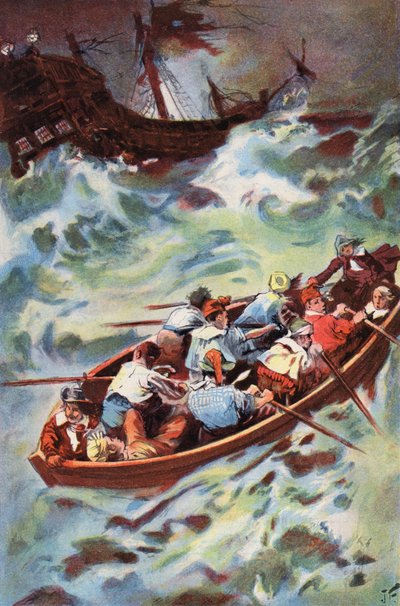 Robinson Crusoe: Opuszczamy wrak (kolor lito) autorstwa Joseph (after) Finnemore