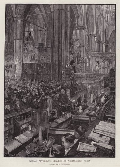 Niedzielne nabożeństwo popołudniowe w Opactwie Westminsterskim w Londynie (lito) autorstwa Joseph (after) Finnemore