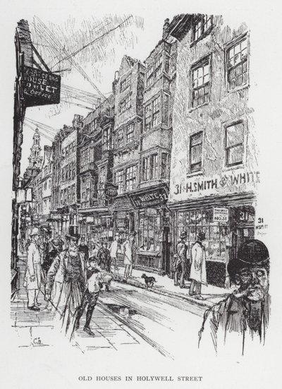 Stare domy przy Holywell Street (lito) autorstwa Joseph (after) Pennell