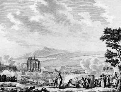 Rewolucja francuska i przybycie kontrrewolucyjnych sił armii austriackiej: bombardowanie miasta Lille (25 września autorstwa Joseph (after) Swebach Desfontaines