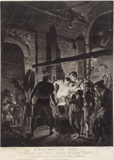 Sklep kowala, grawerowane przez Richarda Earloma (1743-97) autorstwa Joseph (after) Wright of Derby