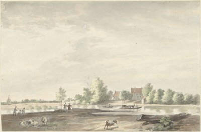Przystań promowa na Leku w pobliżu Schoonhoven autorstwa Joseph Adolf Schmetterling