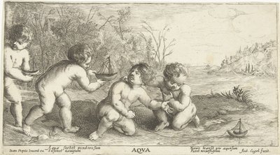 Dzieci bawiące się łódkami Aqva (tytuł na obiekcie) autorstwa Joseph Antoine Cochet