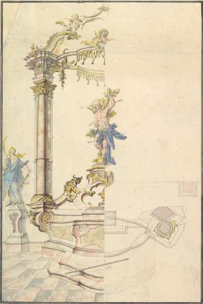 Projekt ołtarza z figurą św. Sebastiana, 1741 r. autorstwa Joseph Anton Feuchtmayer