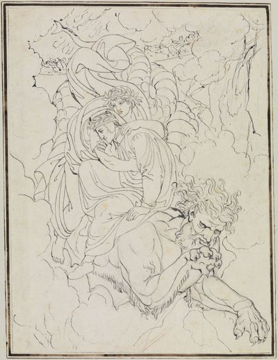 Dante i Wergiliusz na grzbiecie Geriona (Dante, „Piekło”, pieśń 17, wers 94) autorstwa Joseph Anton Koch