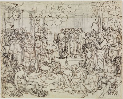 Dante i Wergiliusz wśród pogan w limbusie (Piekło Dantego, pieśń 4, w. 52) autorstwa Joseph Anton Koch