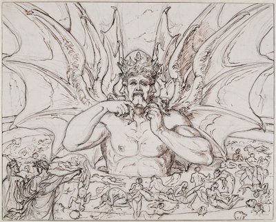 Lucyfer w centrum piekła. Ilustracja do Boskiej Komedii Dantego Alighieri, ok. 1803. autorstwa Joseph Anton Koch