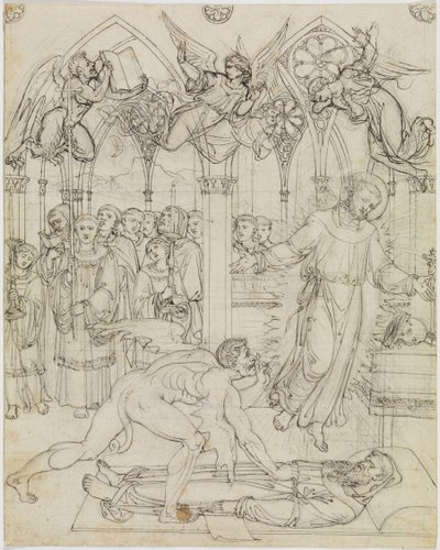Spór św. Franciszka z szatanem o duszę mnicha Guido da Montefeltro (Dante, „Piekło”, pieśń 27, wers 112) autorstwa Joseph Anton Koch