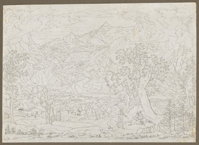 Lodowiec Grindelwald z myśliwą i wieśniaczką na pierwszym planie, ca. 1823. autorstwa Joseph Anton Koch
