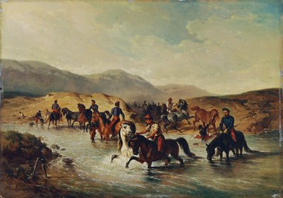 Kawaleria francuska w stawie konnym autorstwa Joseph Anton Strassgschwandtner