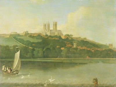 Widok na katedrę i miasto Lincoln z rzeki, ok. 1760 autorstwa Joseph Baker