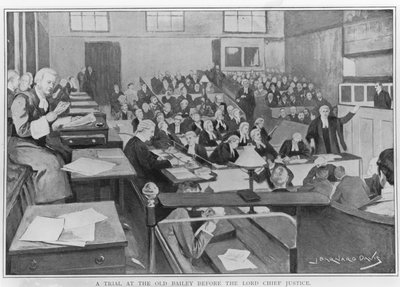 Proces w Old Bailey przed Lord Chief Justice (wc na papierze) autorstwa Joseph Barnard Davis