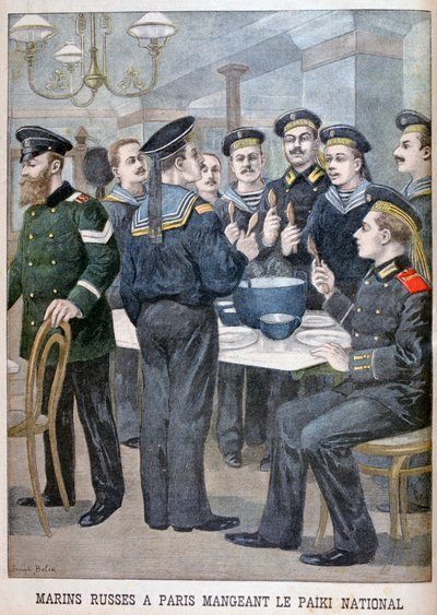 Rosyjscy marines jedzący paiki w Paryżu, 1900 autorstwa Joseph Belon