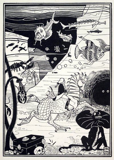 Była tam wielka różnorodność wysokich, szlachetnych drzew, wypełnionych morskimi owocami, takimi jak homary, kraby, ostrygi, z pubu The Surprising Adventures of Baron Munchausen. 1895 (grawerowanie) autorstwa Joseph Benwell Clark