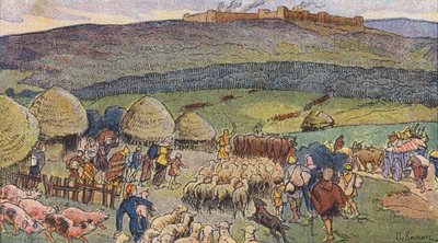 Bibracte, miasto w Galii zamieszkałe przez kowali i schronienie w czasach zagrożenia (kolor lito) autorstwa Joseph Beuzon