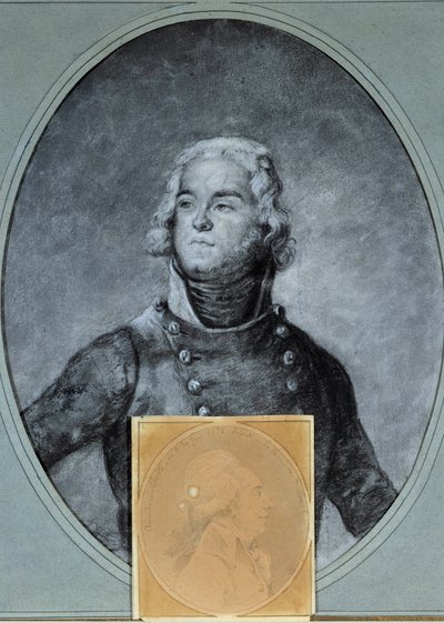 Portret generała Louisa Lazare Hoche (1768-1797) Poniżej portret Anarchasis Cloots (1755-1794), zastępcy na Zjeździe Krajowym. Rysunek Josepha Boze (1744/1745-1826) XVIII wiek. Wersal, muzeum Lambinet autorstwa Joseph Boze