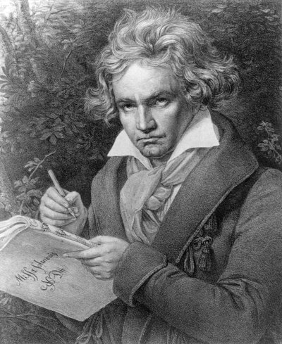 Ludwig van Beethoven komponuje swoją "Missa Solemnis", 1819 (litografia) autorstwa Joseph Carl Stieler