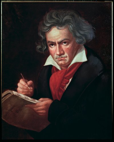 Portret Ludwiga van Beethovena (1770-1827), niemieckiego muzyka, komponującego Missa solemnis” (Ludwig van Beethoven (1770-1827) niemiecki kompozytor, komponujący mszę) Obraz Karl Joseph Stieler (1781-1858) 1819-1820 Bonn, Dom Beethovena autorstwa Joseph Carl Stieler