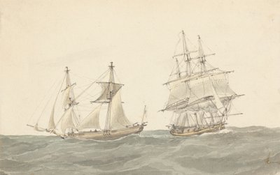 Barkentyna i fregata na wzburzonym morzu autorstwa Joseph Cartwright