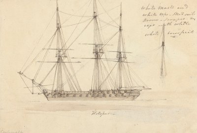 Widok z boku pojedynczej korwety i szczytu pojedynczego masztu, Hotspur autorstwa Joseph Cartwright