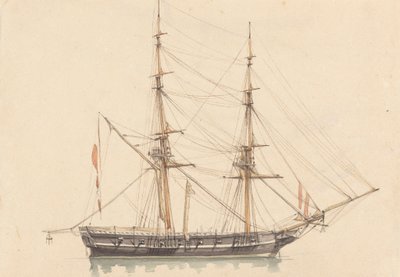 Pojedyncza brygantyna ze zwiniętymi żaglami autorstwa Joseph Cartwright