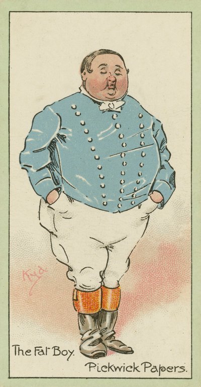 The Fat Boy, Pickwick Papers (kolorowa litografia) autorstwa Joseph Clayton (1856-1937) (after) Clarke