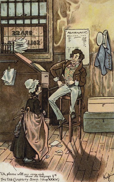 Scena z The Old Curiosity Shop, Charlesa Dickensa (litografia kolorowa) autorstwa Joseph Clayton (1856 1937) (after) Clarke