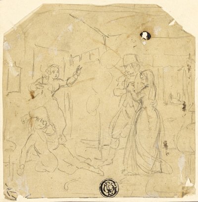 Dramatyczna scena z parą, starszym mężczyzną autorstwa Joseph Clayton Bentley