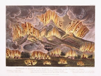 Trzęsienie ziemi i wybuch góry Asama-yama w prowincji Sinano, 1822 r autorstwa Joseph Constantine Stadler