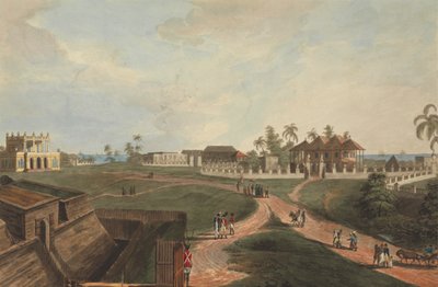Dom rządowy i dom rady, Fort Marlborough, Benkulen, Sumatra, 1799 autorstwa Joseph Constantine Stadler
