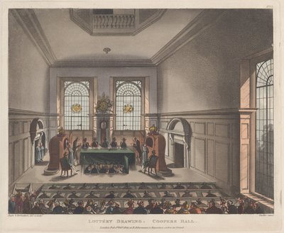 Loteria Drawing, Coopers Hall, 1 lutego 1809., 1 lutego 1809. autorstwa Joseph Constantine Stadler