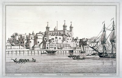 Widok południowy na Tower of London z łodziami na Tamizie, 1795 autorstwa Joseph Constantine Stadler