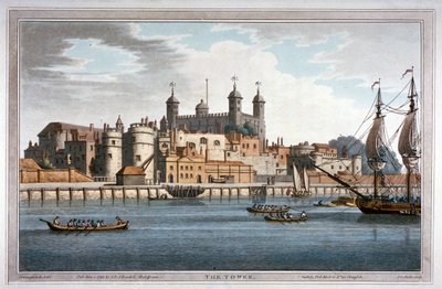 Widok południowy na Tower of London z łodziami na Tamizie, 1795 autorstwa Joseph Constantine Stadler
