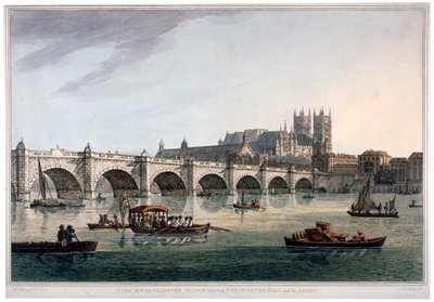 Westminster Bridge, Westminster Abbey i Westminster Hall, Londyn, 1789. autorstwa Joseph Constantine Stadler