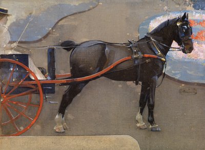Koń i wóz z Panią (akwarela i gwasz na płótnie) autorstwa Joseph Crawhall