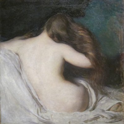 Kobieta susząca włosy autorstwa Joseph DeCamp