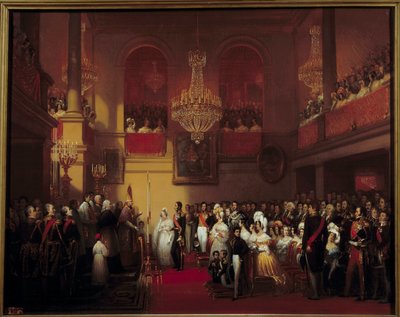 Ślub Leopolda I króla Belgów z księżniczką Ludwiką Orleańską w Compiegne 9.08.1832 Obraz Joseph Court (1797-1865) 1837 nd. 0,9x1,16 m - Ślub Leopolda I, króla Belgii i księżniczki Luizy Orleańskiej w Compiegne, 9 sierpnia 1832 autorstwa Joseph Desire Court