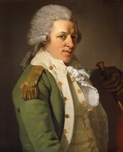 Portret artysty, do połowy długości, w zielonej marynarce i trzymającej laskę, autorstwa Joseph Ducreux