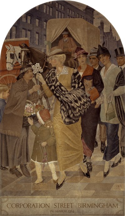 Corporation Street, Birmingham w marcu 1914 r. autorstwa Joseph Edward Southall