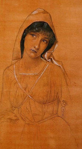 Dziewczyna w płaszczu (ołówek i akwarela na papierze) autorstwa Joseph Edward Southall