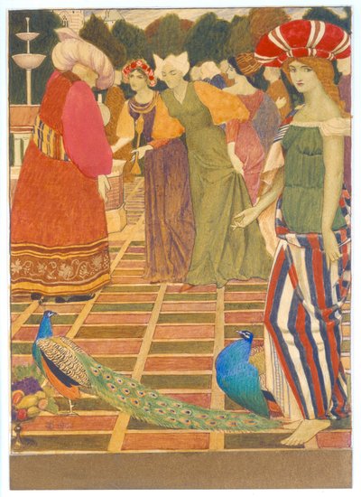 Nowe lampy do starych, 1900 (tusz, wc i złota farba) autorstwa Joseph Edward Southall