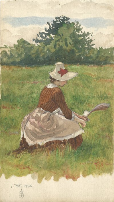 Kobieta zbierająca trawę plażową 1.VIII.1886, 1886 (ołówek i toaleta na papierze) autorstwa Joseph Edward Southall