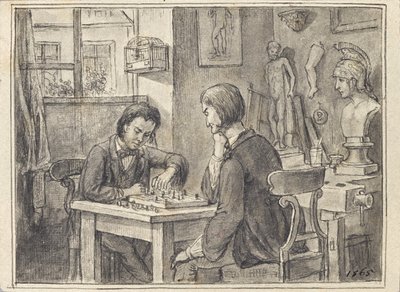 Szachiści w pracowni rzeźbiarza autorstwa Joseph Eugen Hörwarter