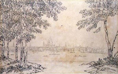 Odległy widok na most św. Pawła i Blackfriars autorstwa Joseph Farington