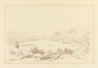 Ogólny widok na jezioro Derwent Water (pióro i tusz z wc na grafitowym papierze) autorstwa Joseph Farington