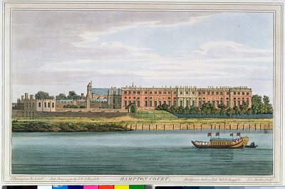 Hampton Court, ryty J.C. Stadlera (fl.1780-1812) z „Historii Tamizy” Havella, 1793 (kolorowy grawerunek) autorstwa Joseph Farington