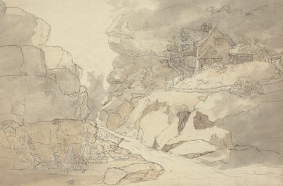 Wieśniaki i domki nad rzeką autorstwa Joseph Farington