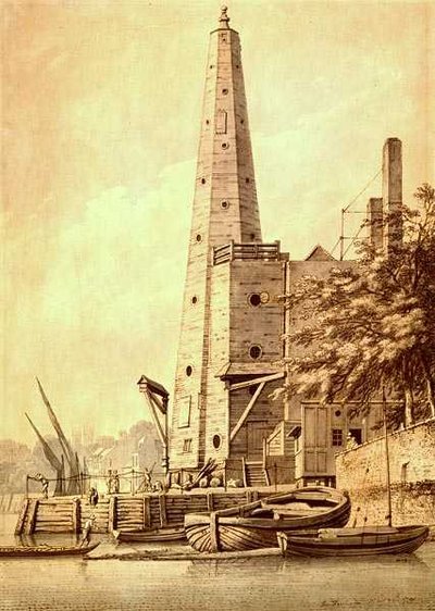 Stara wieża ciśnień w York Buildings, Whitehall, 20 maja 1791 (tusz i pranie) autorstwa Joseph Farington