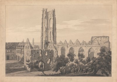 Widok kościoła św. Mikołaja w Valenciennes po oblężeniu autorstwa Joseph Farington